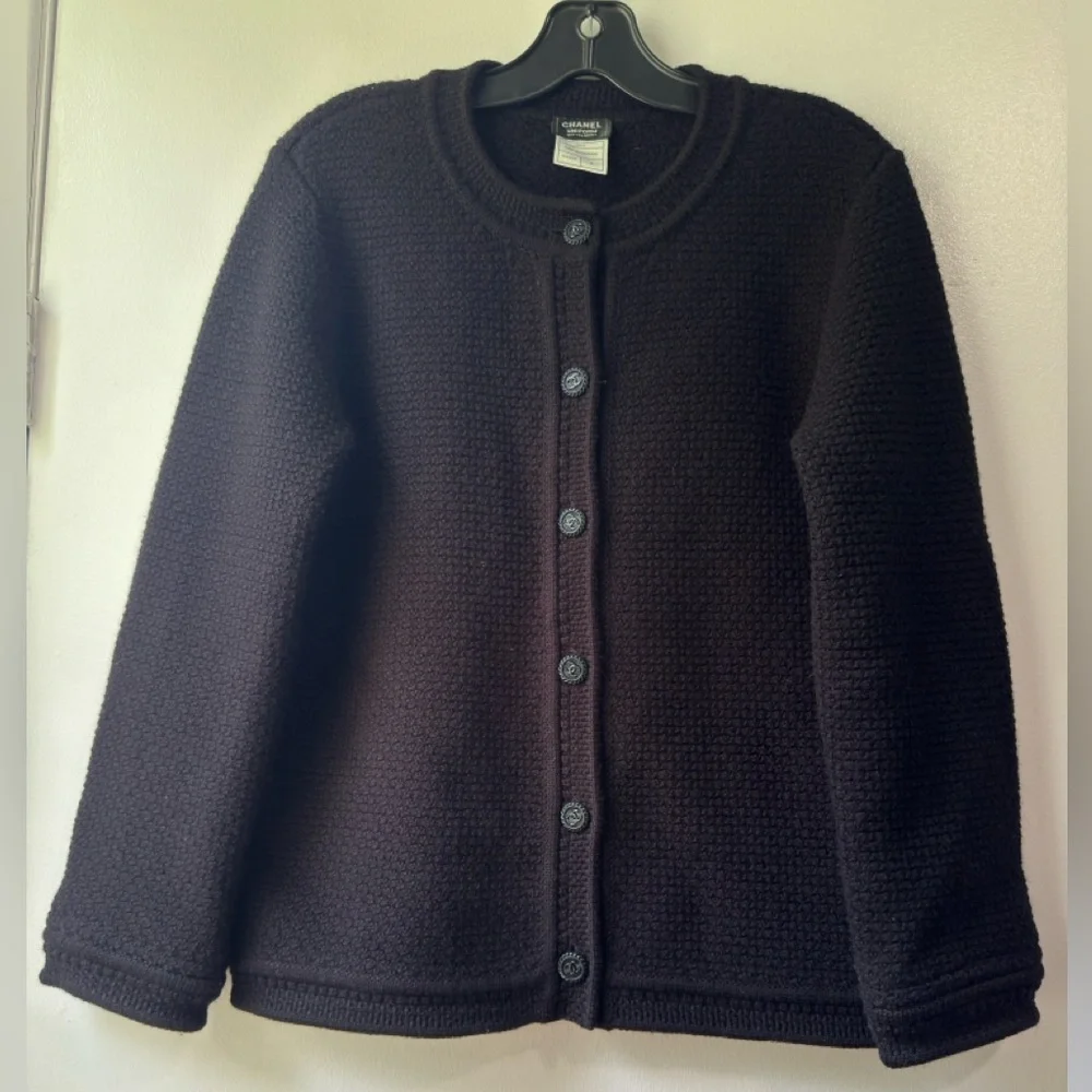 CHANEL Uniform Wool Black Textured Cardigan Sweater